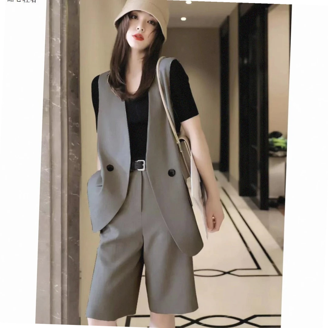 夏天西装马甲套装女夏季新款遮肉洋气时尚盐系轻熟显瘦气质两件套