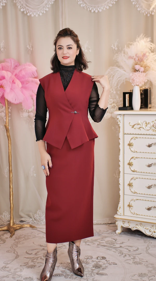 【何玲大码女装高订】（5-22）合24-36马甲裙两件套裙 新