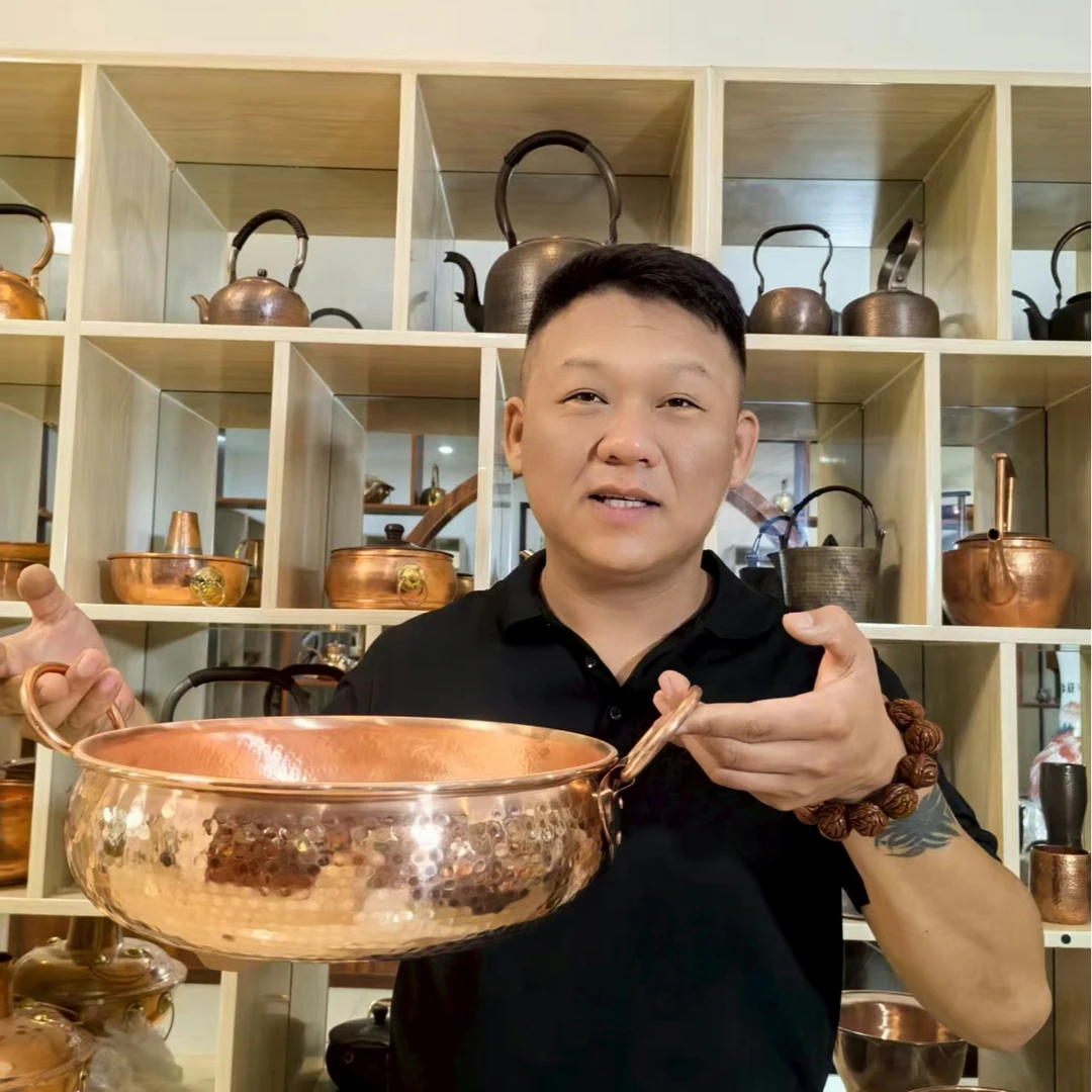 小牛铜艺纯手工锤点老式铜火锅电磁锅家用商用涮肉火锅