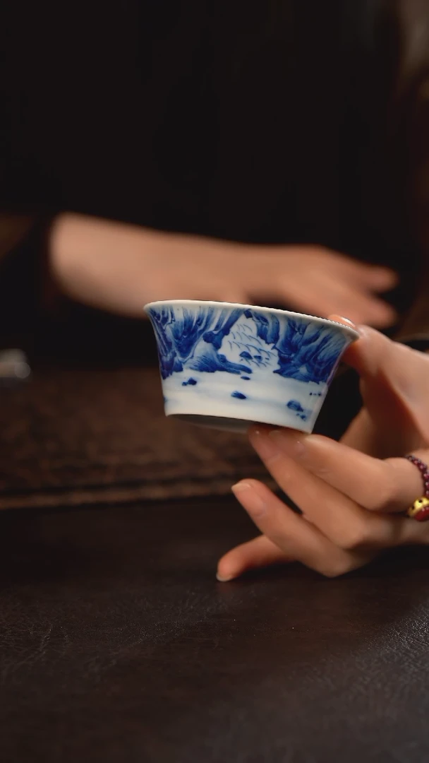 【闪购商品】杯HLX陶瓷重工山水马蹄撇口杯