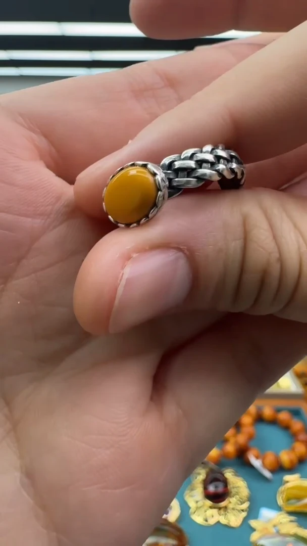 【闪购商品】琥珀戒指银S925镶嵌72秒拍号