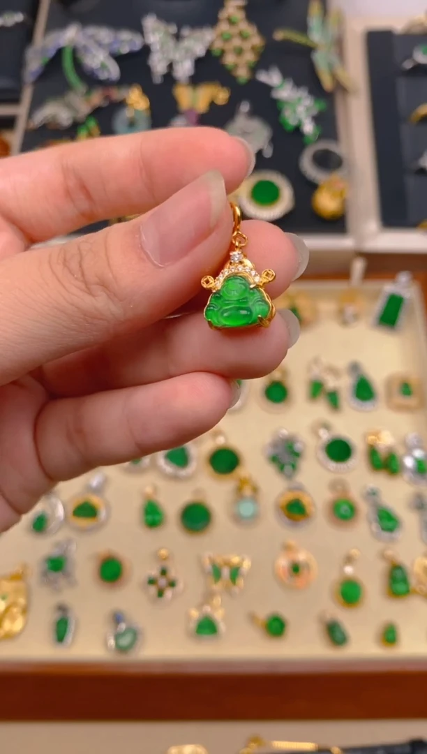 翡翠银S925镶嵌吊坠(不含链)财财佛公