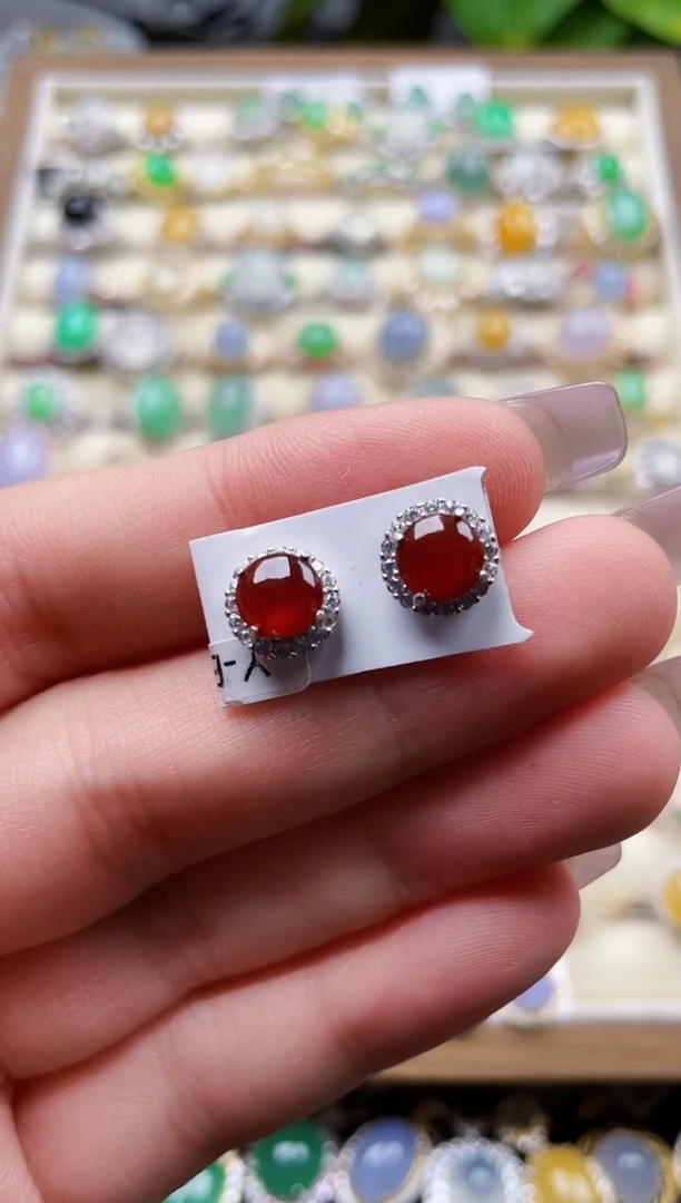 银S925镶嵌翡翠耳饰68