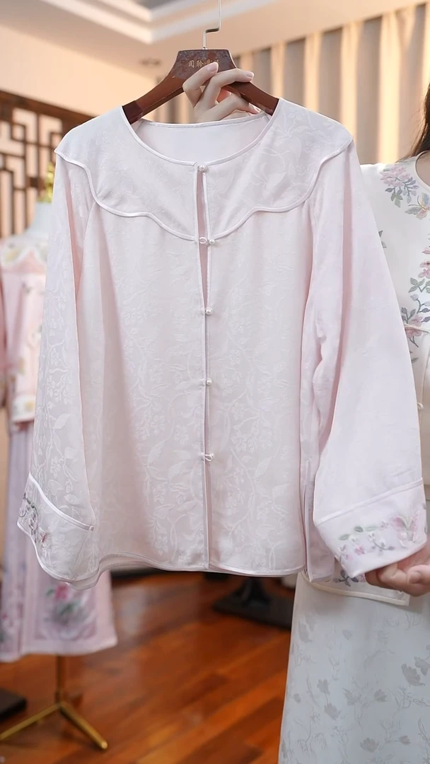刺绣粉色花罗上衣  桑蚕丝非遗苏绣服饰