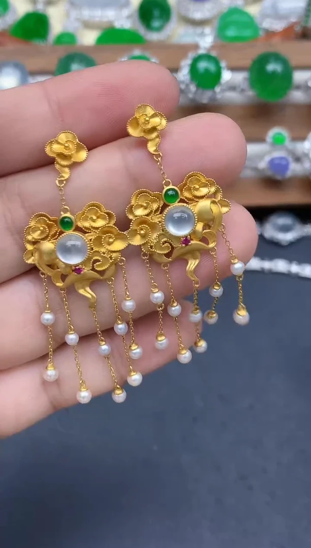 18K金镶嵌翡翠耳饰543-中国好珍宝