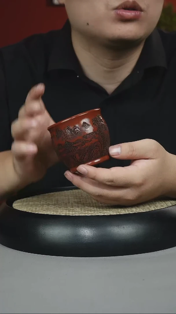 茶壶紫砂鸡血大红袍 山水铃铛杯