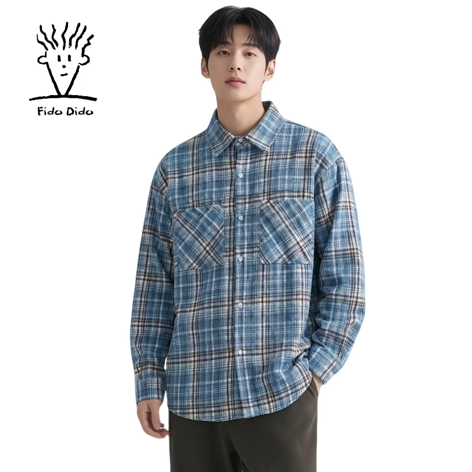 【FIDO DIDO】秋冬休闲长袖复古格纹男女同款衬衫早秋款FDCCA0249HJ