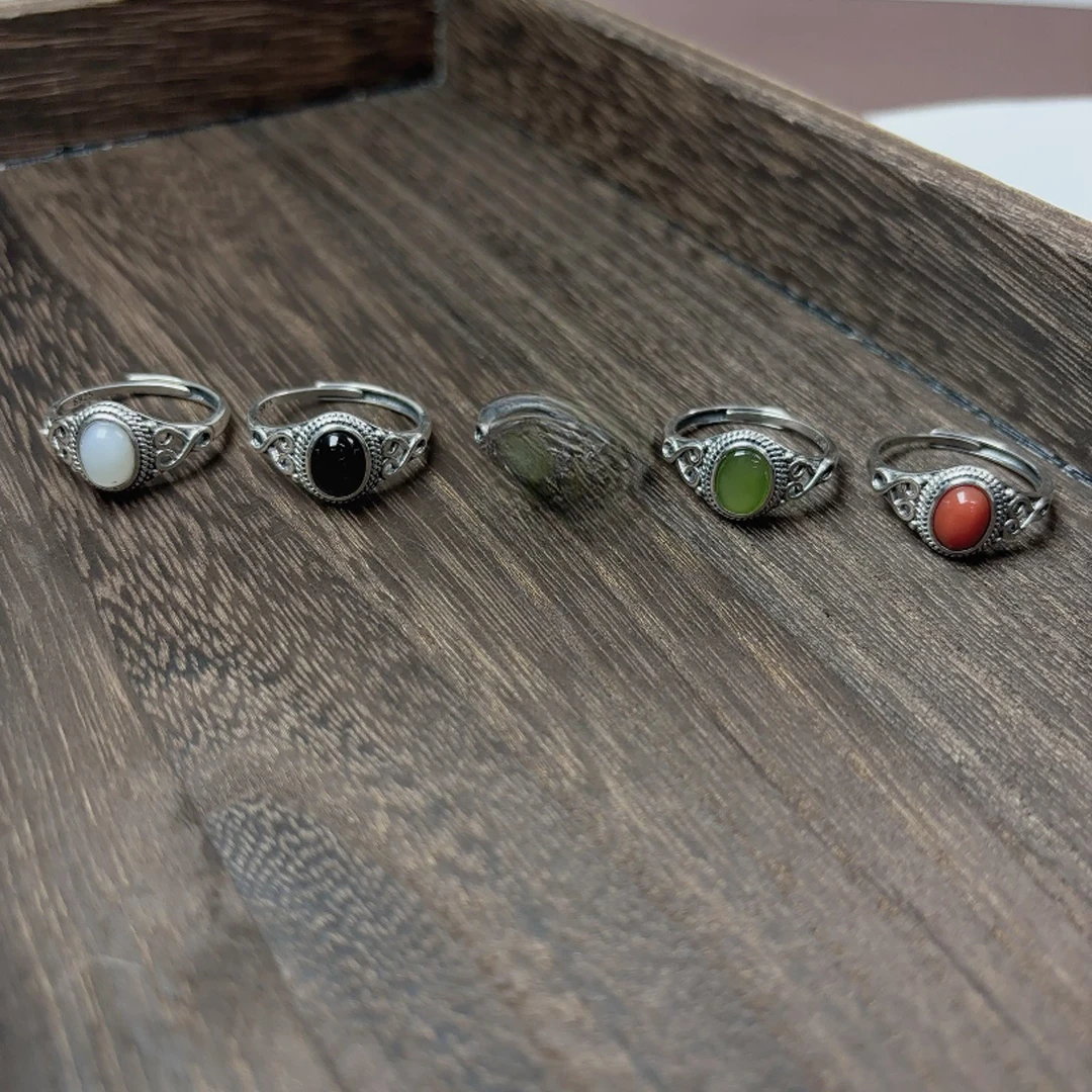 925银银制品 纯银镂空八字边民族风戒指JZ336