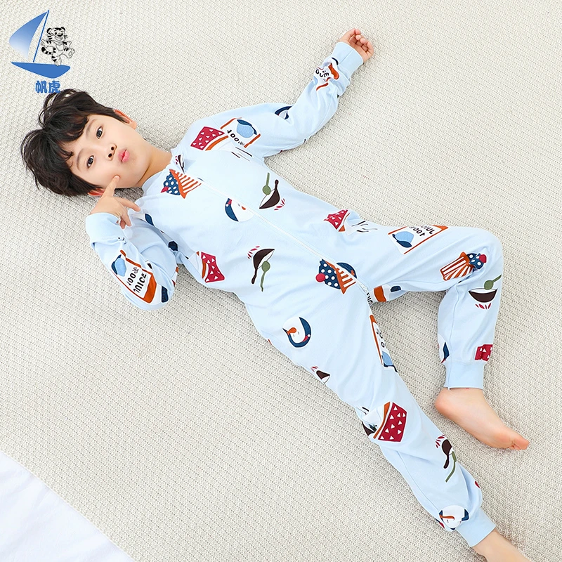 （适合20-25度）【男童春秋】中大童连体护肚防着凉睡衣