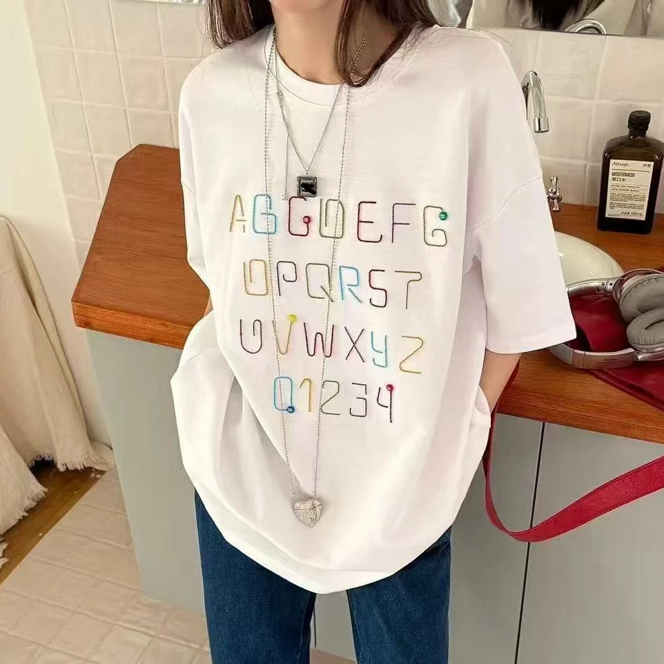 3902号2022#春韩系刺绣字母设计宽松短袖TA2一23