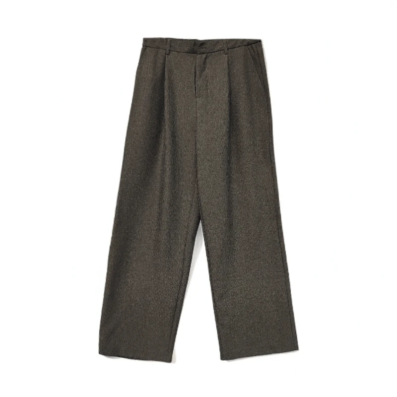 轻奢高级垂感直筒裤子男春秋新款复古棕色男士休闲小西裤85277