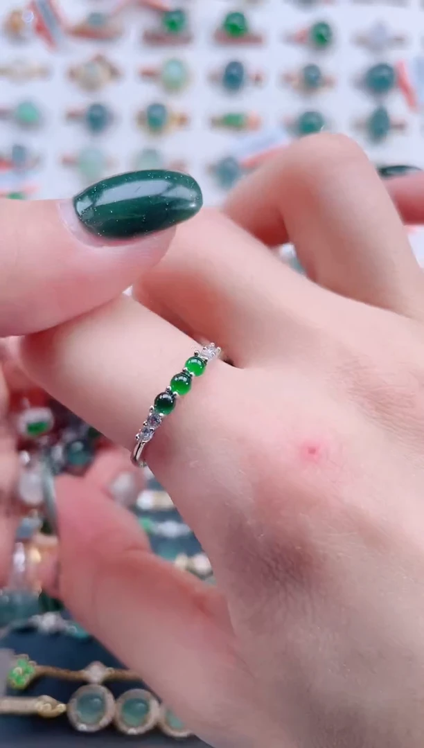 银S925镶嵌戒指翡翠天然翡翠