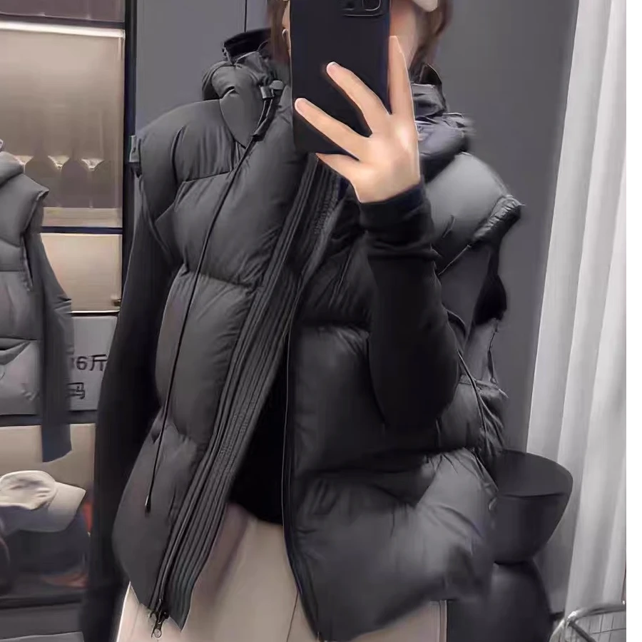 2025新款欧货冬季白鸭绒马甲小个子连帽宽松休闲百搭泡芙坎肩