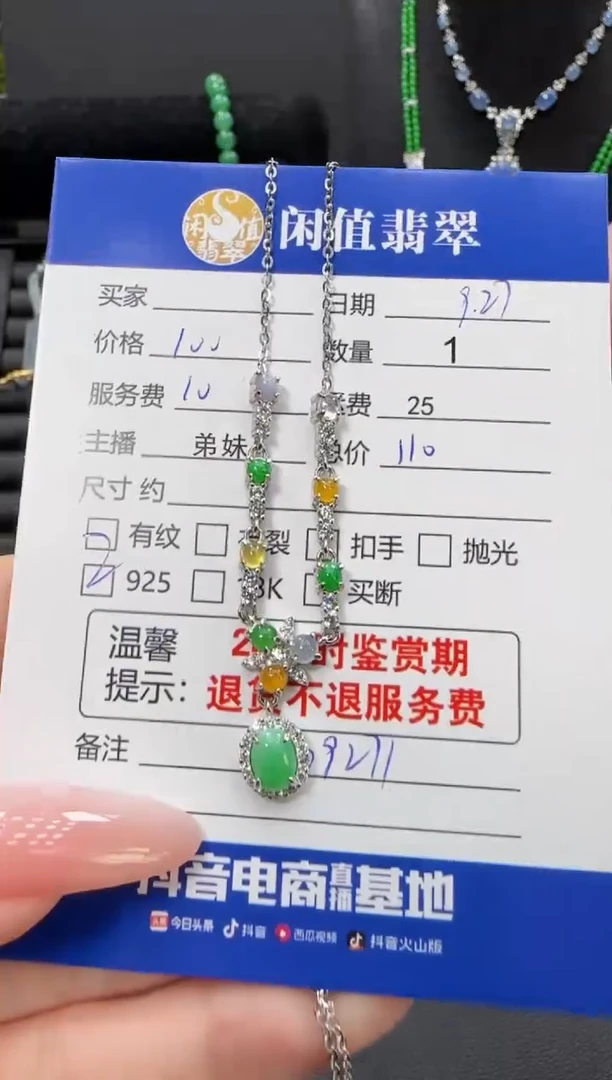 吊坠(赠链)银S925镶嵌翡翠翡翠项链