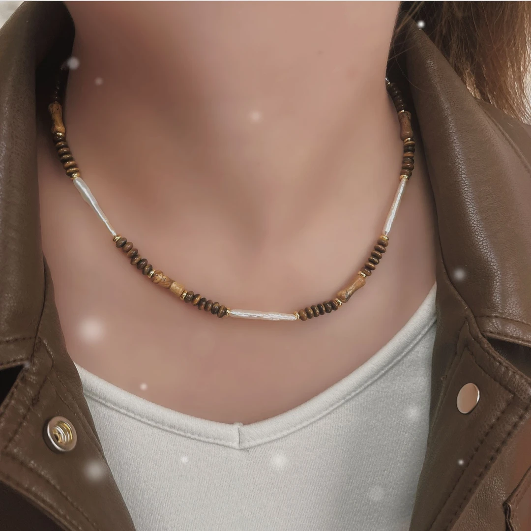 秋冬复古虎眼水晶串珠小众设计感项链个性时尚法式