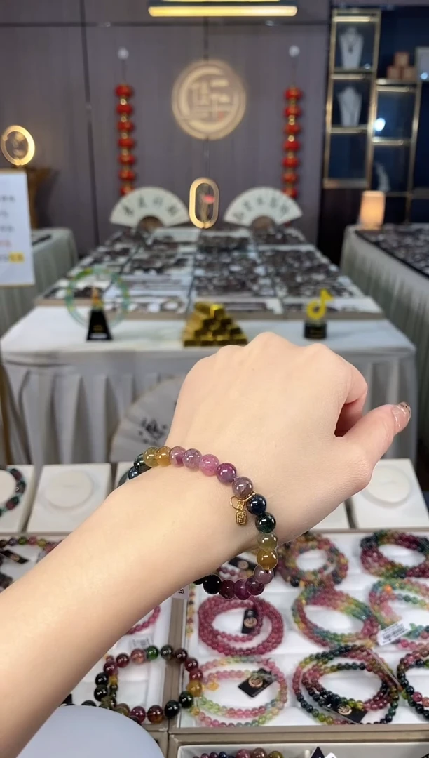 未镶嵌老矿碧玺色标彩虹单圈手串7mm+碧玺dan多样性发货一条