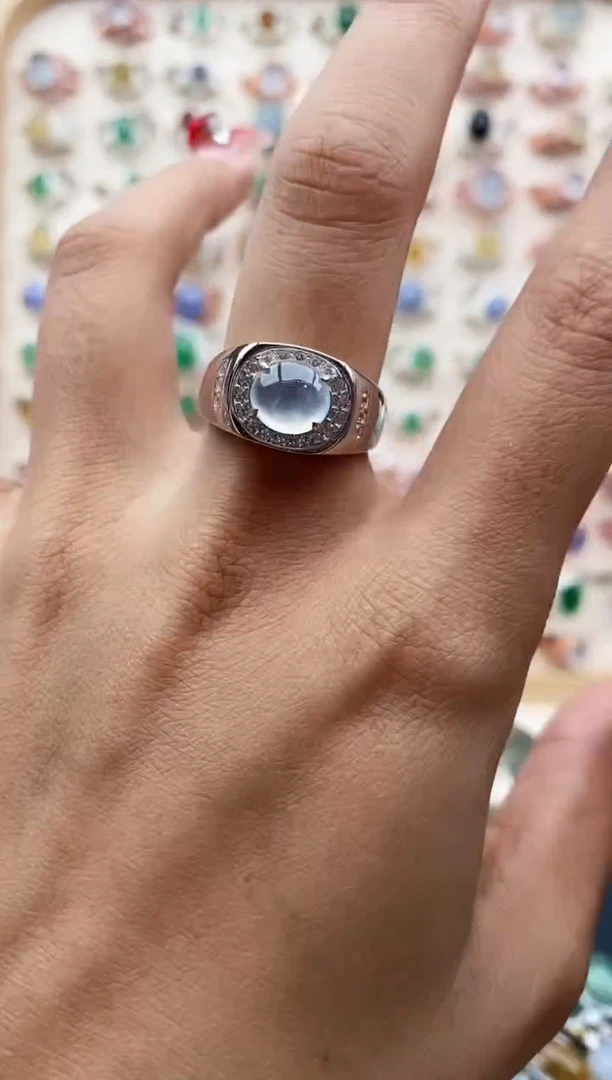 【闪购商品】翡翠戒指银S925镶嵌缅甸天然A货翡翠111 1+10