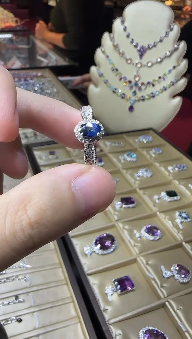 戒指蓝宝石银S925镶嵌5*7mm皇家蓝