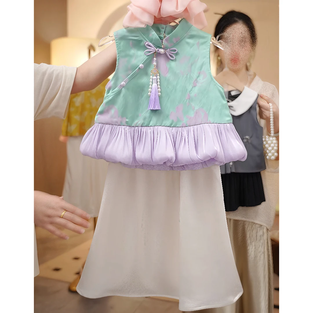 女童新中式套装夏季2025新款儿童宝宝国风花苞马甲半身裙两件套潮