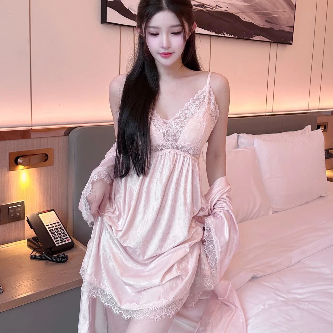 Mist rose 雾看蔷薇 浪漫樱花睡袍-高级水晶棉加绒睡衣睡裙