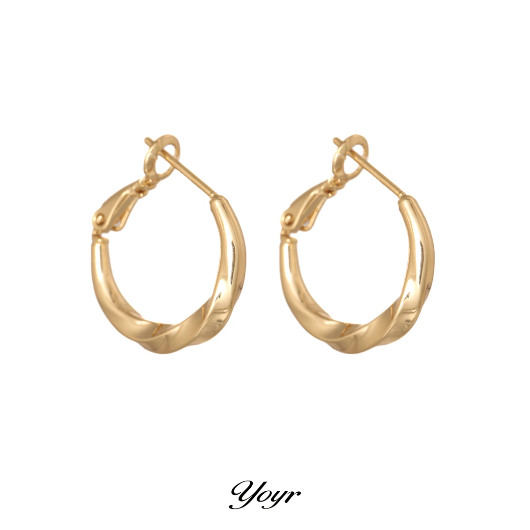 YOYR 黄铜耳饰 麻花扭结素圈耳圈经典简约气质款高级感轻奢耳环