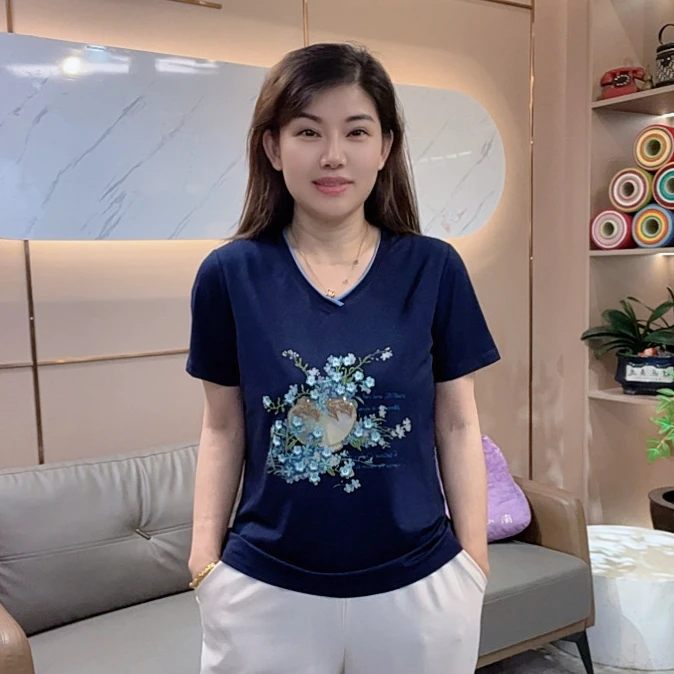 怡特美【灿若繁星】夏季凉感宽松显瘦兰精莫代尔+棉短袖t恤259836