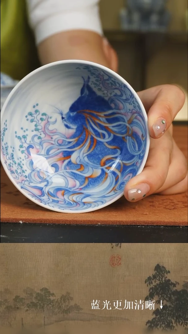 杯子浮光琢玉 山灵志系列 五行猫 火猫 斗彩 普洱杯