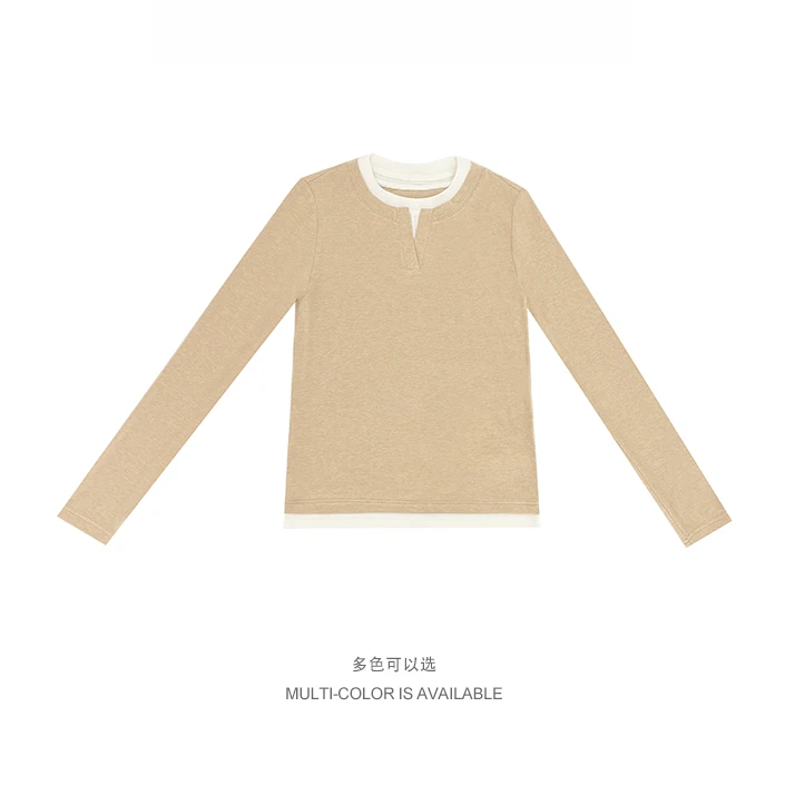 【云柔打底】天丝羊毛衫薄款修女士长袖秋冬女款百搭假两件F24D1038