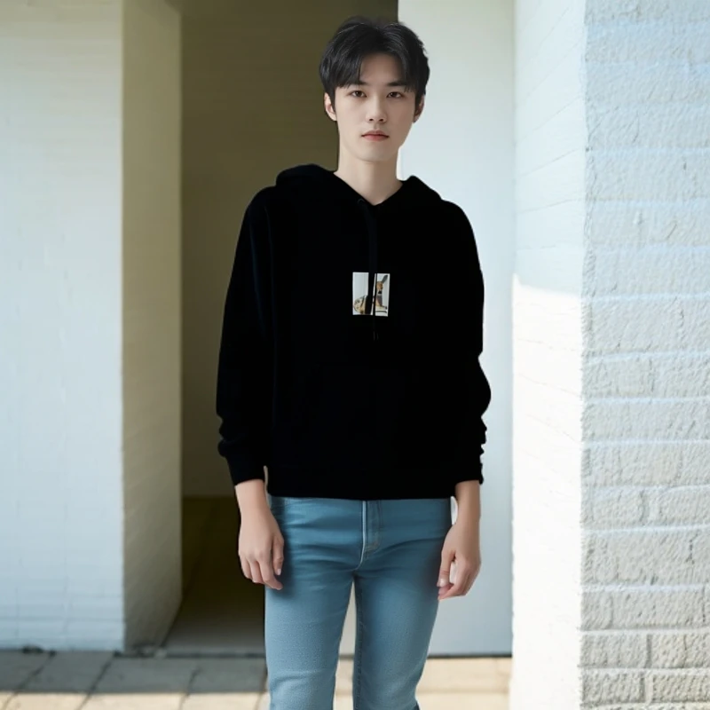 99新 BURBERRY/博柏利 10369762 小鹿印花连帽卫衣外套 黑色 M码
