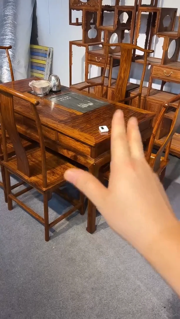 花梨木类木雕款茶桌六件套