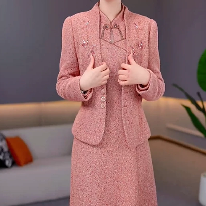 B452【外套+连衣裙】2025秋季新款时尚温柔气质修身贵夫人套装裙