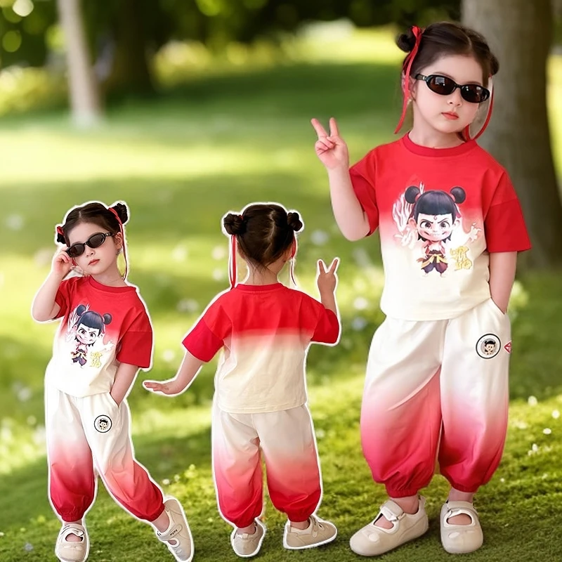 哪吒衣服女童夏季套装2026新款洋气夏装时髦女孩短袖宝宝儿童卡通