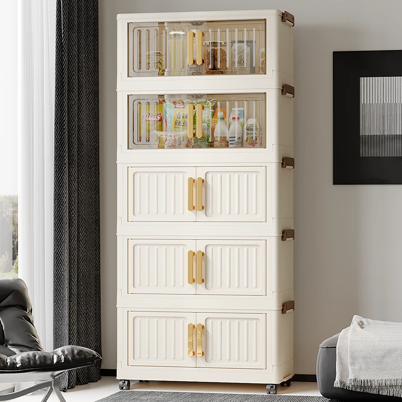 【拍四发五】竖纹45柜子LR双开门可折叠收纳柜免安装多功能储物柜