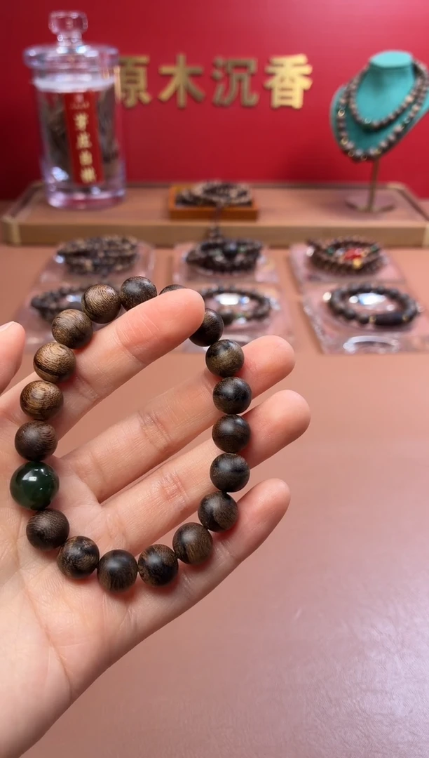 沉香手串沉水越南芽庄黄棋10玉化瘿子瘤疤单圈