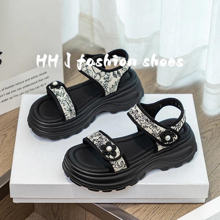 松糕厚底魔术贴凉鞋女外穿2025夏季新款复古风厚底时尚沙滩罗马鞋