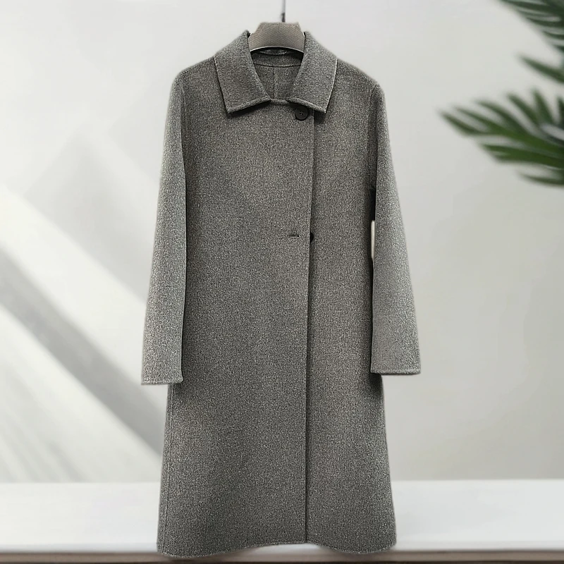 Azoila30%羊绒简约韩版赫本风显瘦大衣冬季外套宽松双排扣双面呢