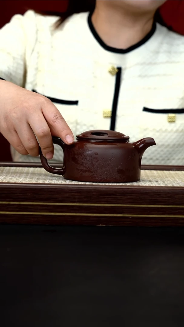 茶壶紫砂52 HZY 紫泥 牛盖莲子  松鸟