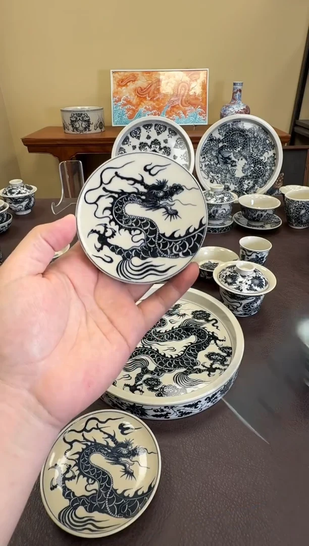 福*二号釉1351龙纹盖置