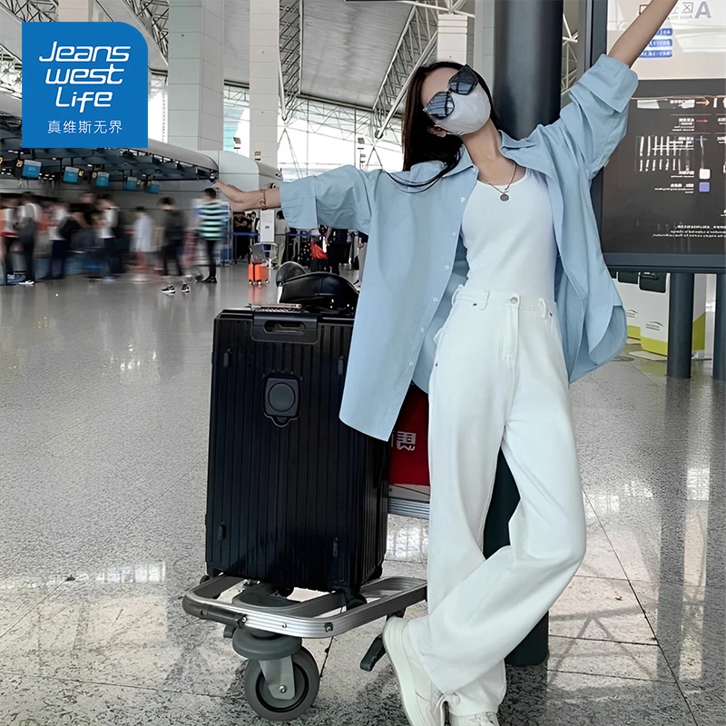 真维斯无界春夏季浅蓝旅游出行穿搭上衣女冰丝凉感防晒防晒好物