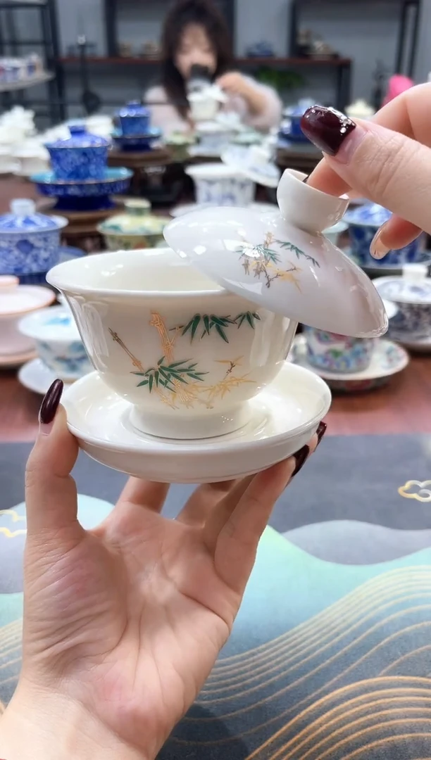 【闪购商品】中号元宝竹节干泡盘盖碗