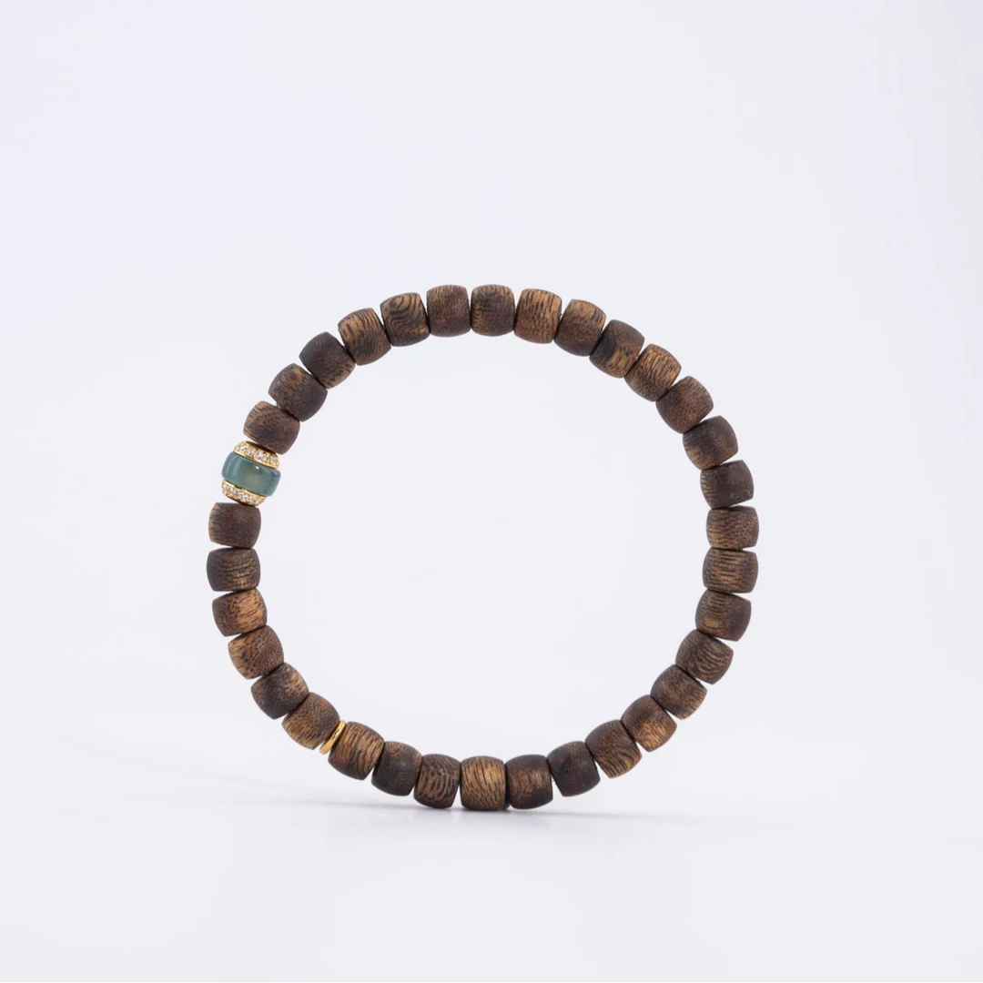 沉香[帝师专属]蓝水夹金顶珠老型女款福利手串-DS0023-多样性发货