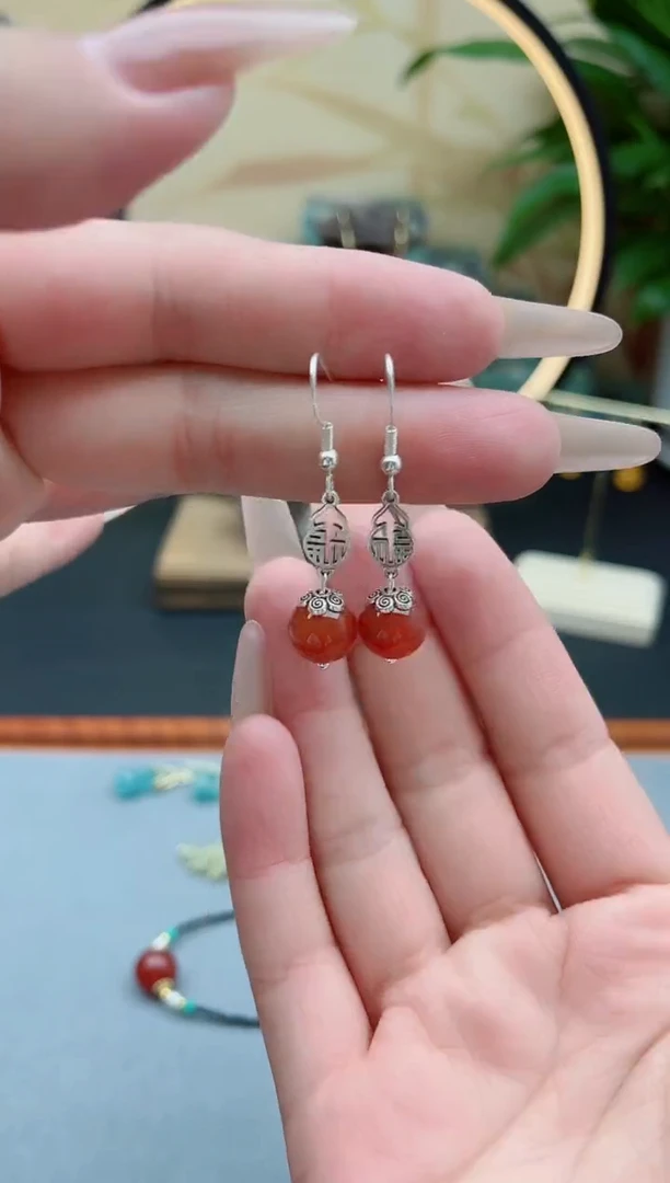 玛瑙/玉髓耳饰银S925镶嵌350