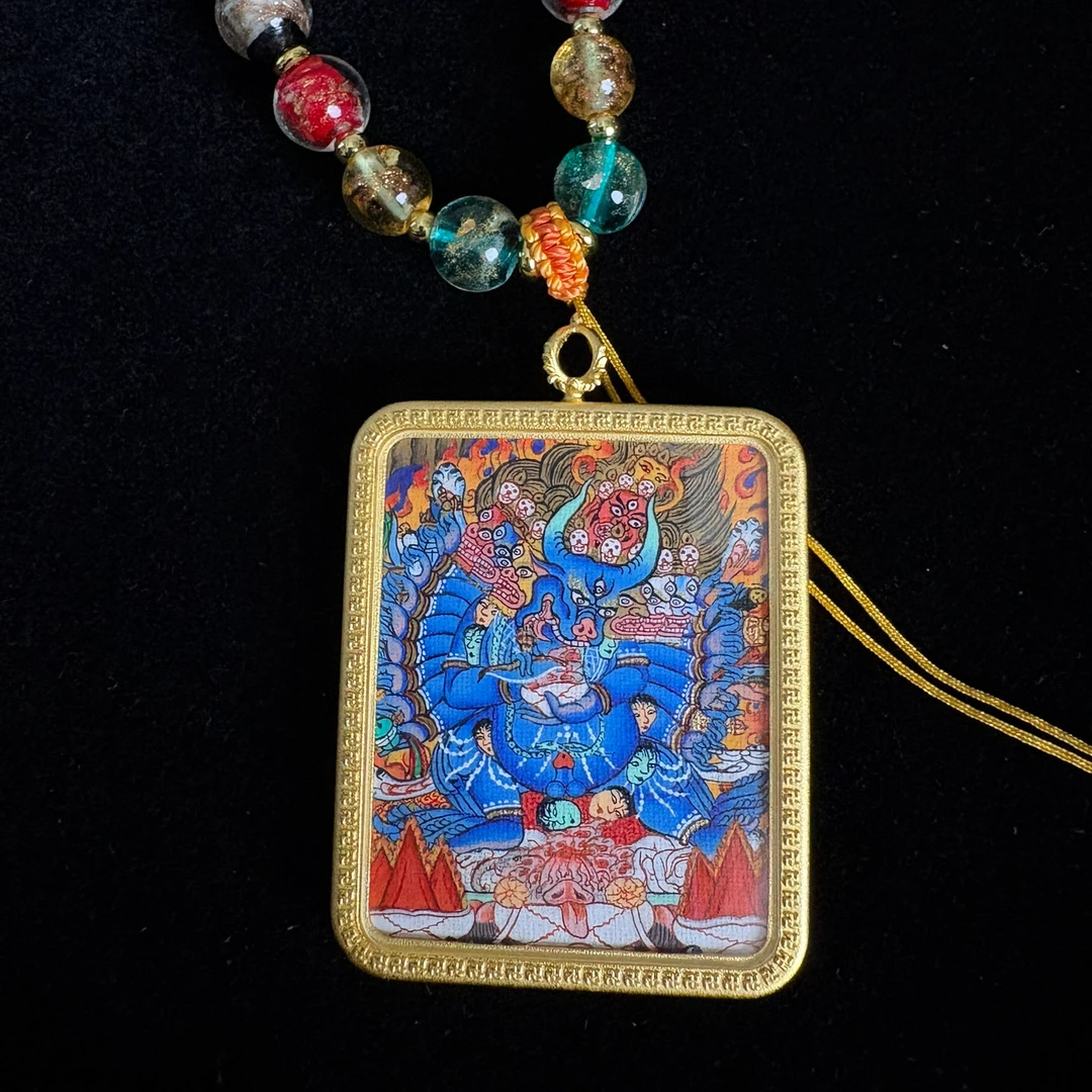 手绘文创项链 大威德金刚 矿物颜料纯手工 铜壳藏饰 吊坠 4*5