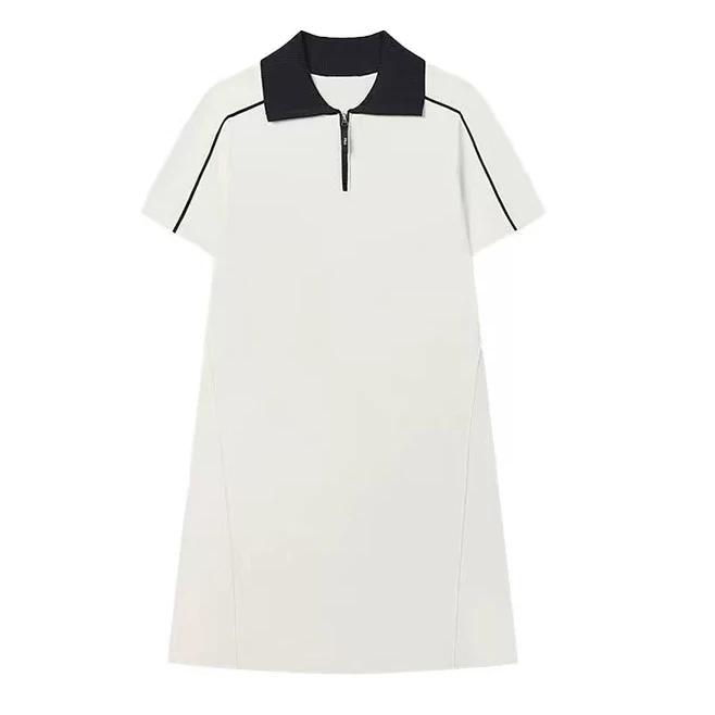 夏季撞色拉链翻领时尚气质POLO领长款连衣裙-2501