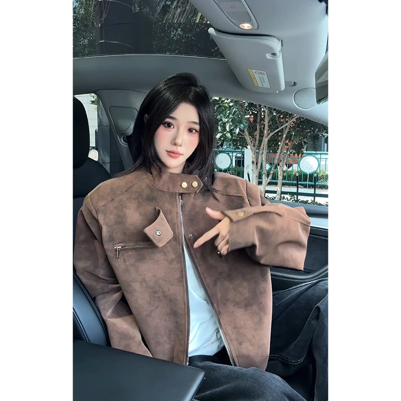 美式短款哈灵顿夹克棉服男冬季美拉德痞帅外套立领pu皮飞行棒球服