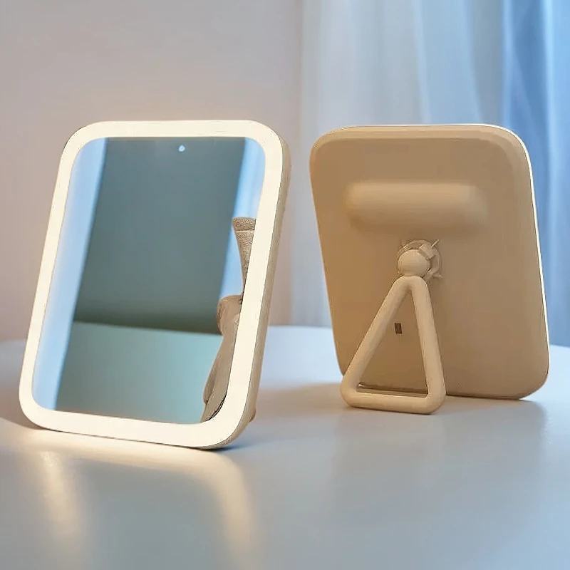 带灯化妆镜便携家用镜子学生梳妆镜桌面台式高级感led灯宿舍Q109