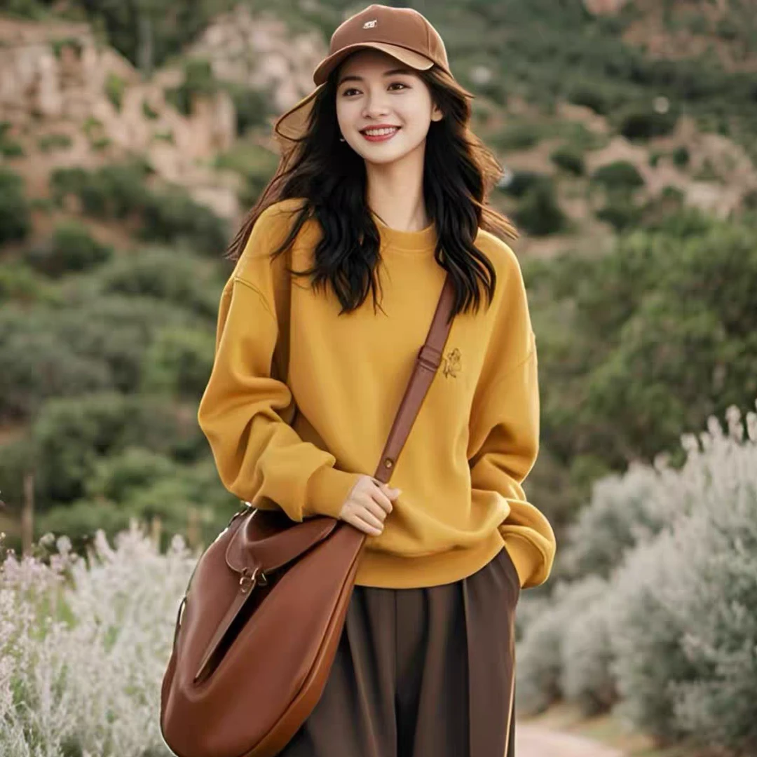 门店39&9！黄昏卫衣」美拉德穿搭宽松廓形圆领休闲上衣女 D00170