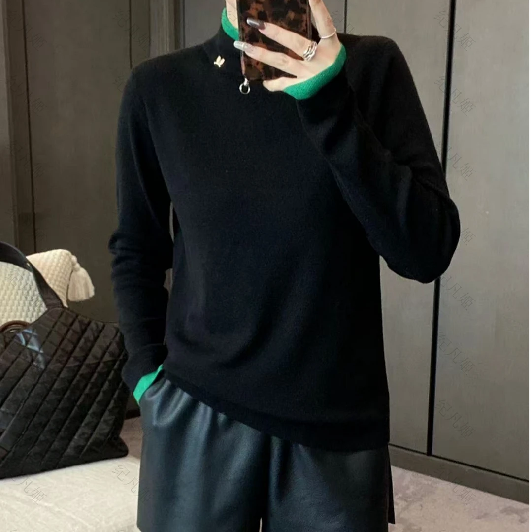 纪凡姬3889-设计高级感撞色拼接女显瘦针织气质打底衫