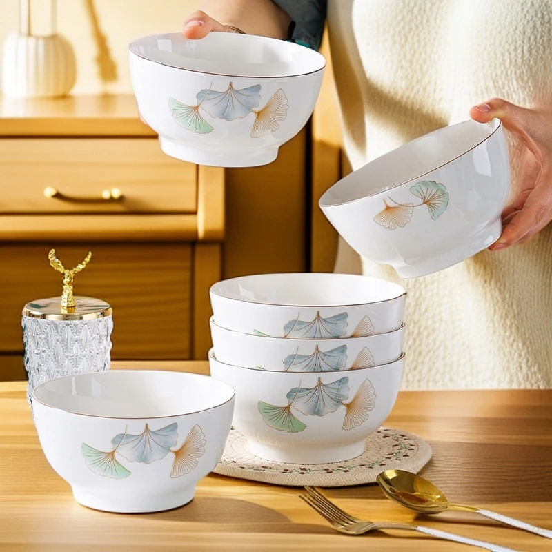 【银杏时光】5英寸米饭碗10个装新中式高颜值家用米饭碗陶瓷釉下彩