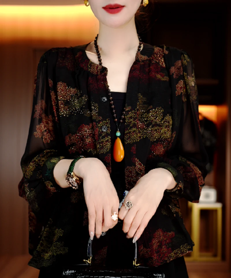 春夏衬衫开衫女时尚显瘦优雅洋气气质休闲印花百搭衬衫V24H450